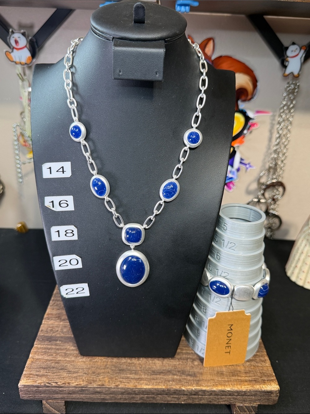 Monet Silver-Tone Necklace/Bracelet Combo Deep Blue Cabochons M1